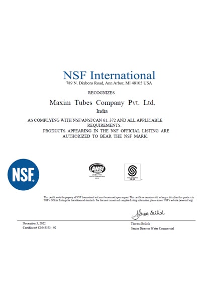 NSF Certificate