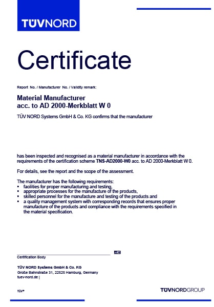 TUV NORD – AD 2000 – Merkblatt W0