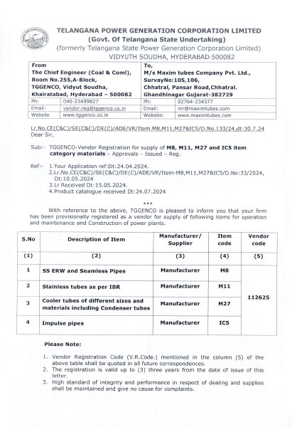 TSGENCO Certificate